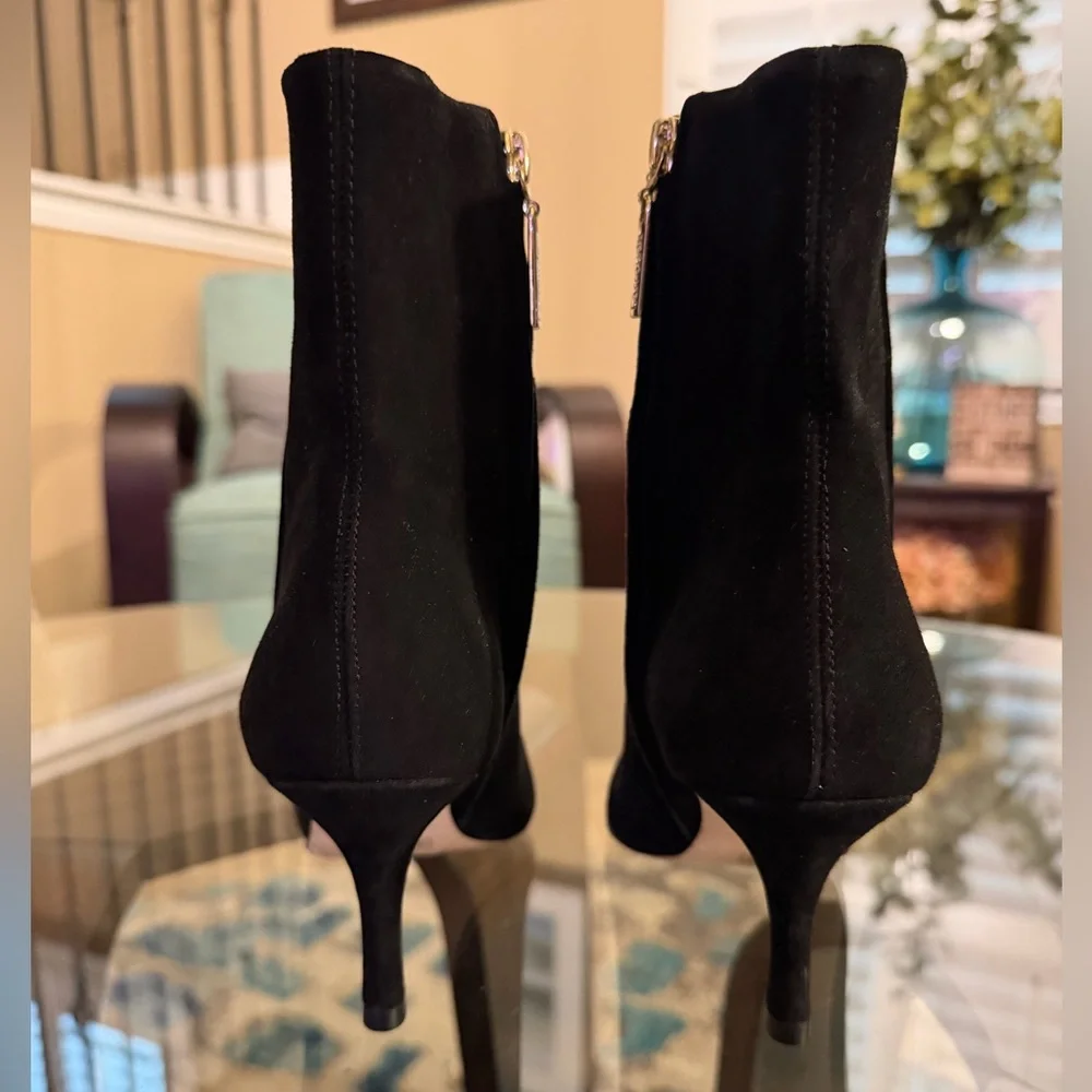 Larroude Black Suede Pointed-Toe Ankle Boots